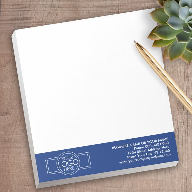 Add Your Logo and Business Contact - Blue Notepad (Personalized Notepad with Your Logo - add contact info for a great promotional product)