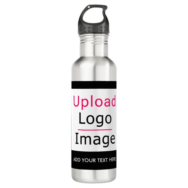 Add Your Logo and Custom Text Business Chic Black 710 Ml Water Bottle (Front)