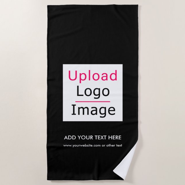 Add Your Logo and Custom Text Modern Business Chic Beach Towel (Front)