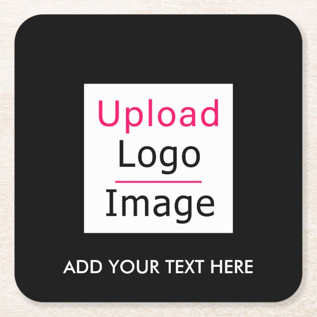 Add Your Logo and Custom Text Modern Business Chic Square Paper Coaster (Front)