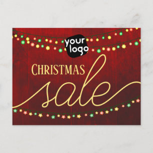Add Your Logo And QR Code Elegant Christmas Sale Postcard