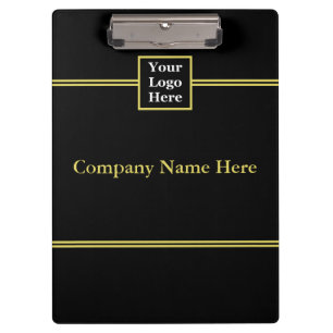 Add Your Logo and Text to Black and Faux Gold Clipboard