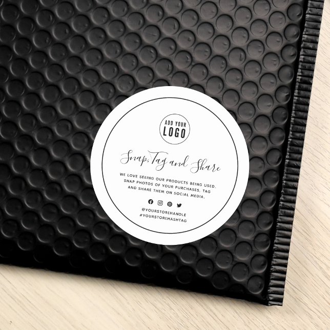 Add Your Logo Black Border Snap and Share Classic Round Sticker (Creator Uploaded)