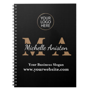 Add your Logo Black Gold Monogram Minimalist  Notebook