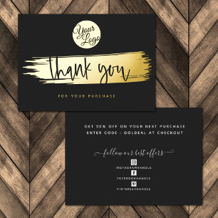   Add Your Logo Black Gold Thank You Discount Card