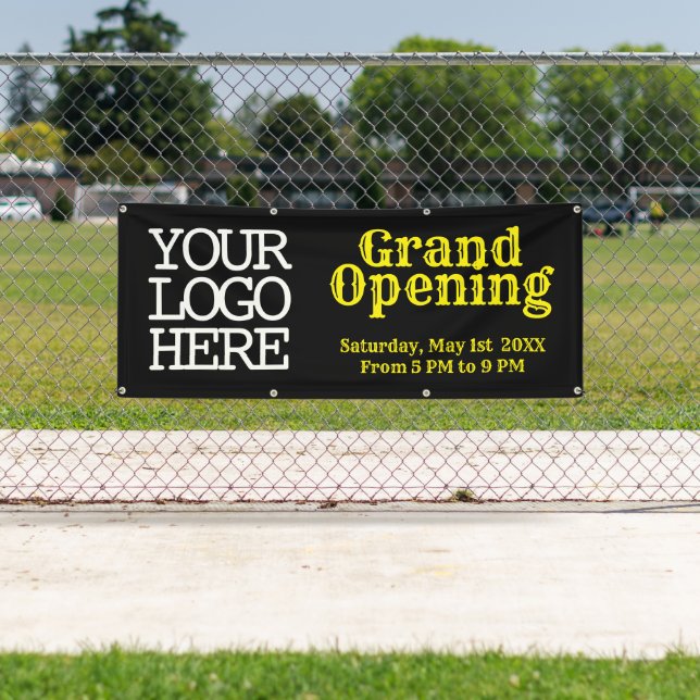 Add Your Logo Black Yellow Grand Opening Banner (Insitu)