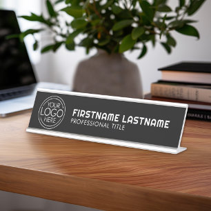 Add Your Logo Business Corporate Modern Minimalist Desk Name Plate