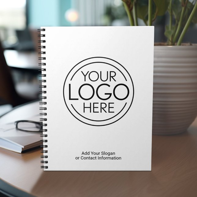 Add Your Logo Business Corporate Modern Minimalist Notebook (Personalized notebook with your logo and text on the bottom - can customize completely)