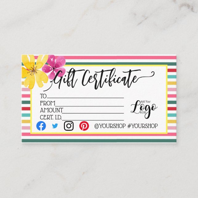 ADD YOUR LOGO Business gift certificate marketing (Front)