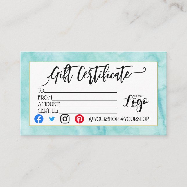 ADD YOUR LOGO Business gift certificate marketing (Front)