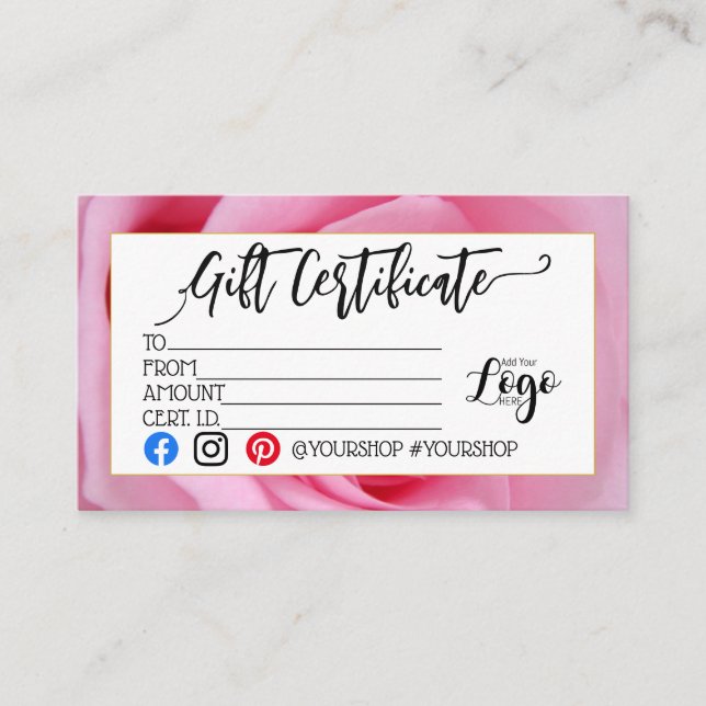 ADD YOUR LOGO Business gift certificate marketing (Front)
