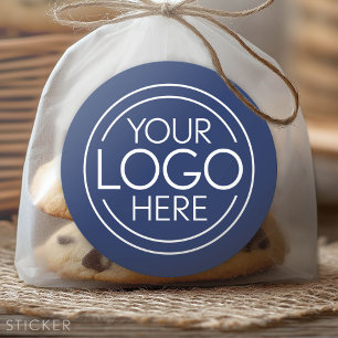 Add Your Logo Business Modern Minimalist - Blue Classic Round Sticker