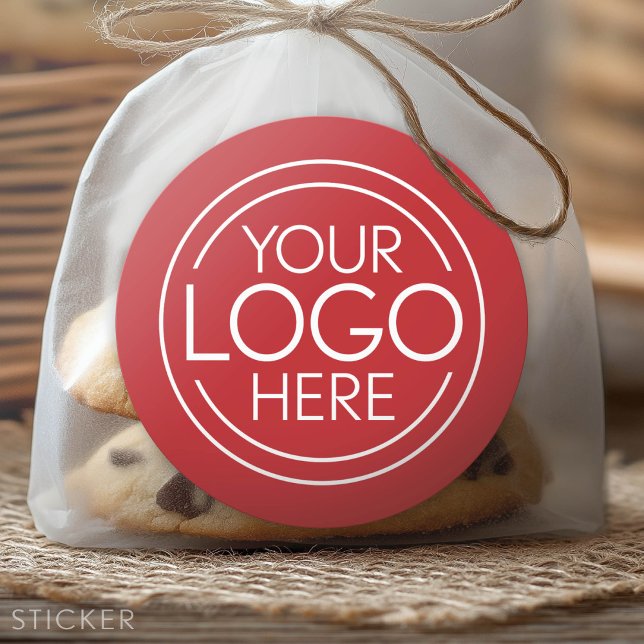 Add Your Logo Business Modern Minimalist - Red Classic Round Sticker (Custom Logo Sticker - Low Minimum Promotional Product)