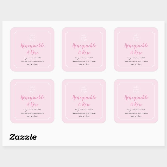 Add Your Logo Candle Blush Pink Label Square (Sheet)