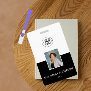 Add Your Logo Clean Black And White Typography  ID Badge