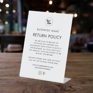 Add Your Logo Clothing Retail Store Return Policy Pedestal Sign