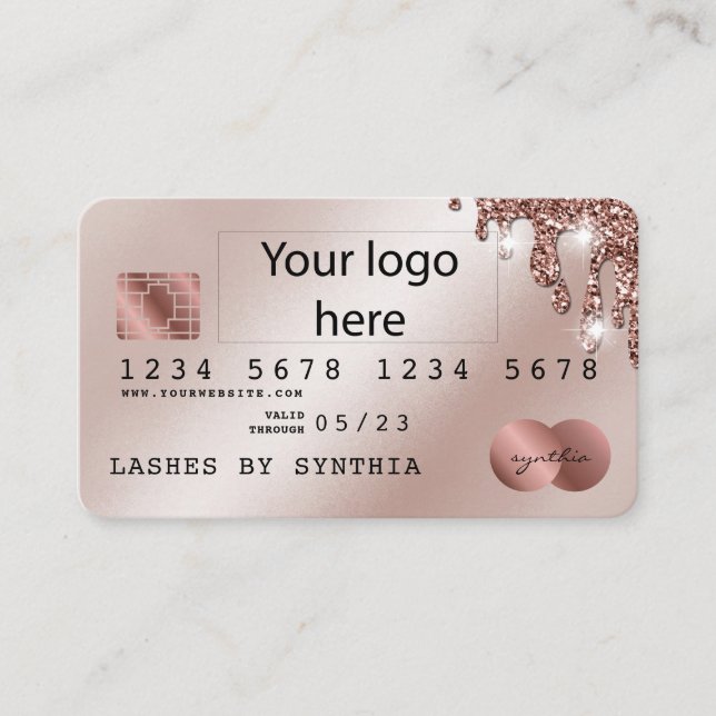 Add Your Logo Credit Card Styled Rose Gold Drips (Front)
