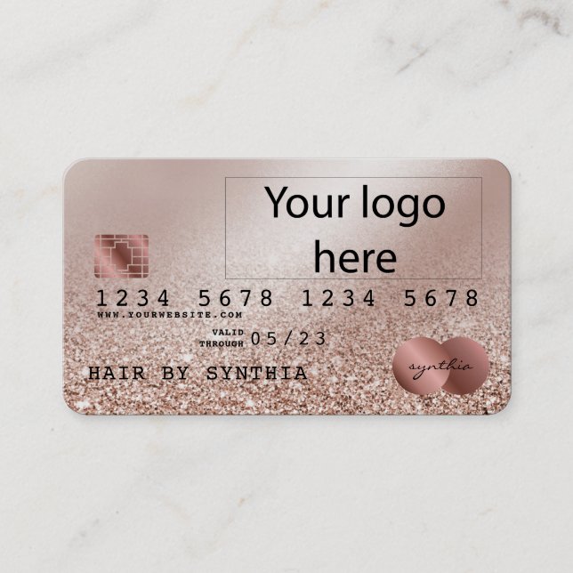 Add Your Logo Credit Card Styled Rose Gold Glitter (Front)