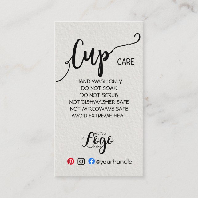 ADD YOUR LOGO cup CARE vinyl business watercolor Card (Front)