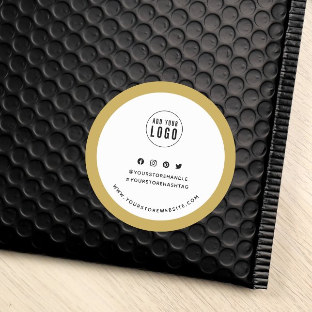 Add Your Logo Custom Border Social Media Branding Classic Round Sticker (Creator Uploaded)