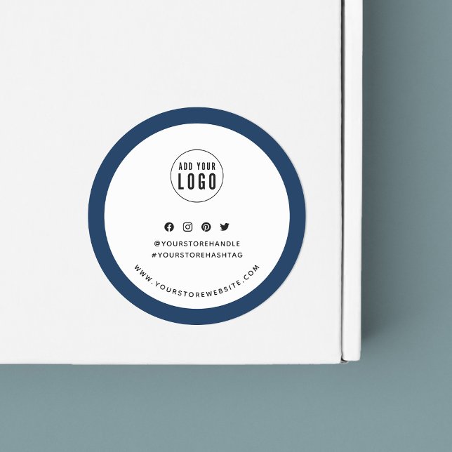 Add Your Logo Custom Border Social Media Branding Classic Round Sticker (Creator Uploaded)