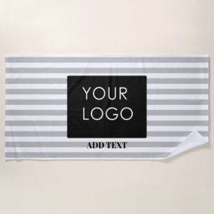 Add Your Logo Custom Business grey Stripes  Beach Towel