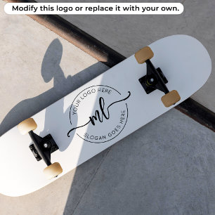 Add Your Logo Custom Monogram Initials White Skateboard