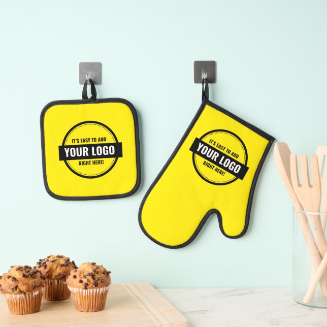 Add Your Logo Custom Small Businesses Oven Mitt & Pot Holder Set (Insitu(Hanging))