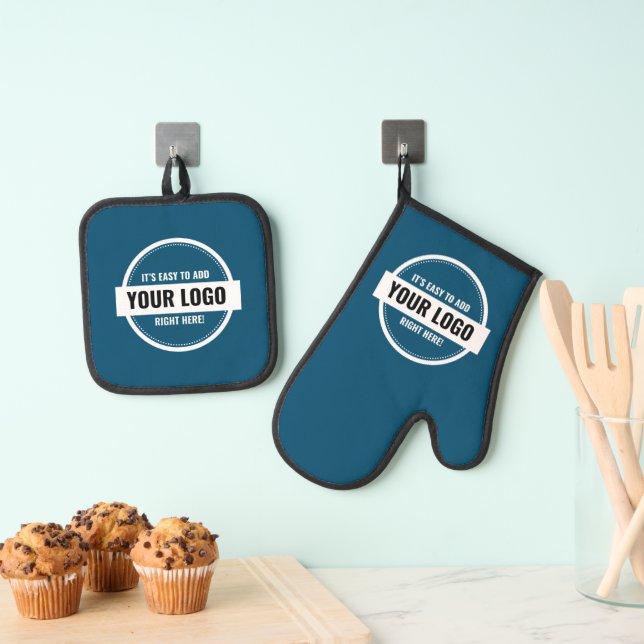 Add Your Logo Custom Small Businesses Oven Mitt & Pot Holder Set (Insitu(Hanging))