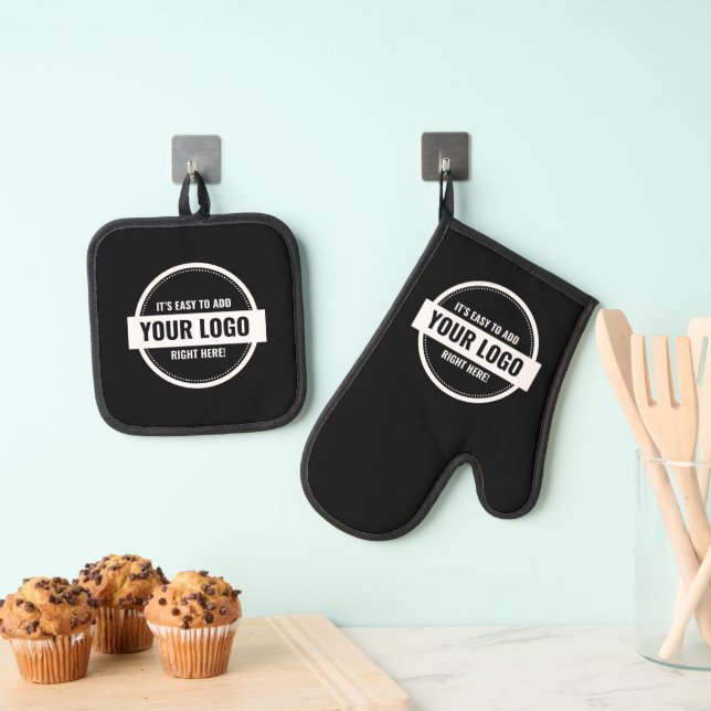 Add Your Logo Custom Small Businesses Oven Mitt & Pot Holder Set (Insitu(Hanging))
