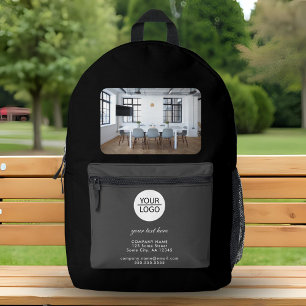 Add your Logo Custom Text Black Company Photo Printed Backpack