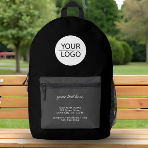 Add your Logo Custom Text Black Company  Printed Backpack
