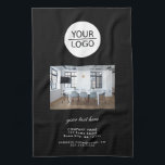 Add your Logo Custom Text Company Photo Black Tea Towel<br><div class="desc">Add your Logo with a Custom Text Company Photo Promotion Black Kitchen Towel. Add your photo,  logo and customise the text,  company name,  address and contact information. Business promotion or giveaway for your clients and business partners.</div>