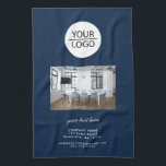 Add your Logo Custom Text Company Photo Blue Tea Towel<br><div class="desc">Add your Logo with a Custom Text Company Photo Promotion Blue Kitchen Towel. Add your photo,  logo and customise the text,  company name,  address and contact information. Business promotion or giveaway for your clients and business partners.</div>