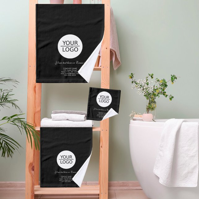 Add your Logo Custom Text Company Promotion Black  Bath Towel Set (Creator Uploaded)