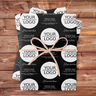 Add your Logo Custom Text Company Promotion Black Wrapping Paper Sheet