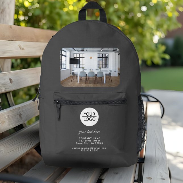 Add your Logo Custom Text Grey Company Photo  Printed Backpack (Creator Uploaded)