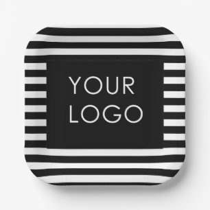 Add Your Logo Customisable Business Black Stripe Paper Plate