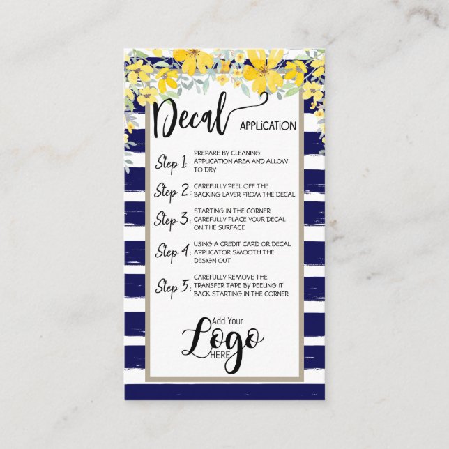 ADD YOUR LOGO decal application CARE CARDS vinyl (Front)