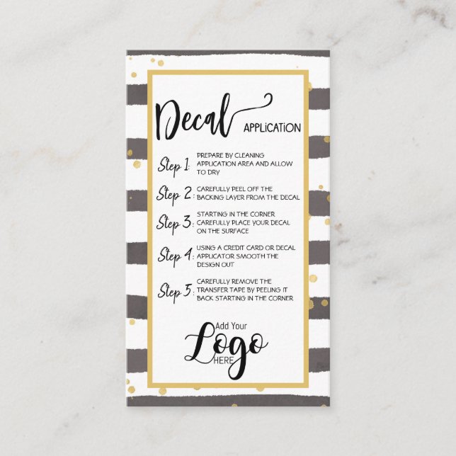 ADD YOUR LOGO decal application CARE CARDS vinyl (Front)