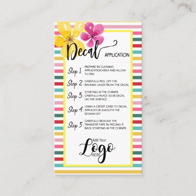 ADD YOUR LOGO decal application CARE CARDS vinyl (Front)