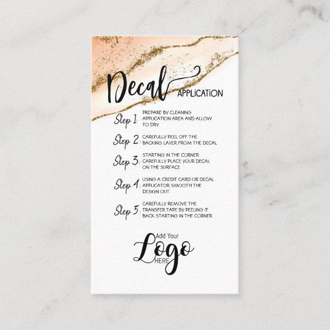 ADD YOUR LOGO decal application CARE CARDS vinyl (Front)