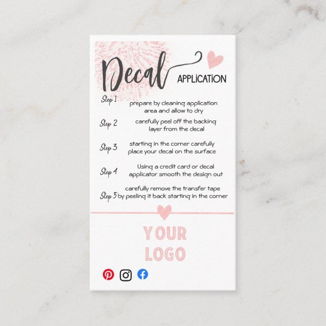 ADD YOUR LOGO decal CARE CARDS (Front)