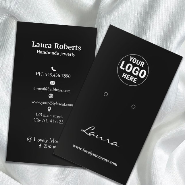 Add Your Logo Earring Display Black White Business Card (Creator Uploaded)