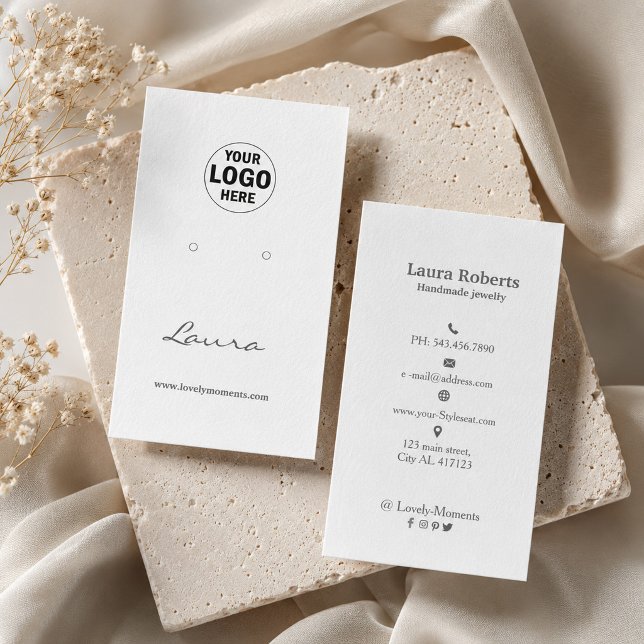 Add your logo earring display business card (#zazzlemade #addlogo #socialmedia #earringdisplay #custom #calligraphy #soft)