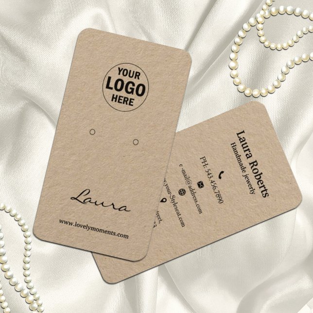 Add your logo earring display Kraft Paper Business Card (Creator Uploaded)