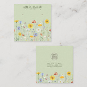Add Your Logo, Earrings Wildflower Green Display  Square Business Card