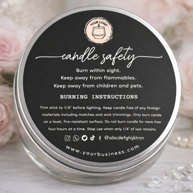 Add your Logo Elegant Black Candle safety Label (Creator Uploaded)