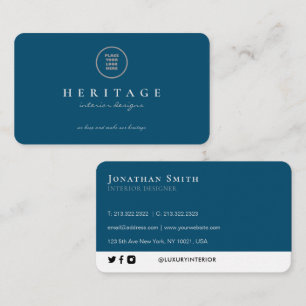 Add Your Logo Elegant Luxury Plain Ocean Blue Business Card