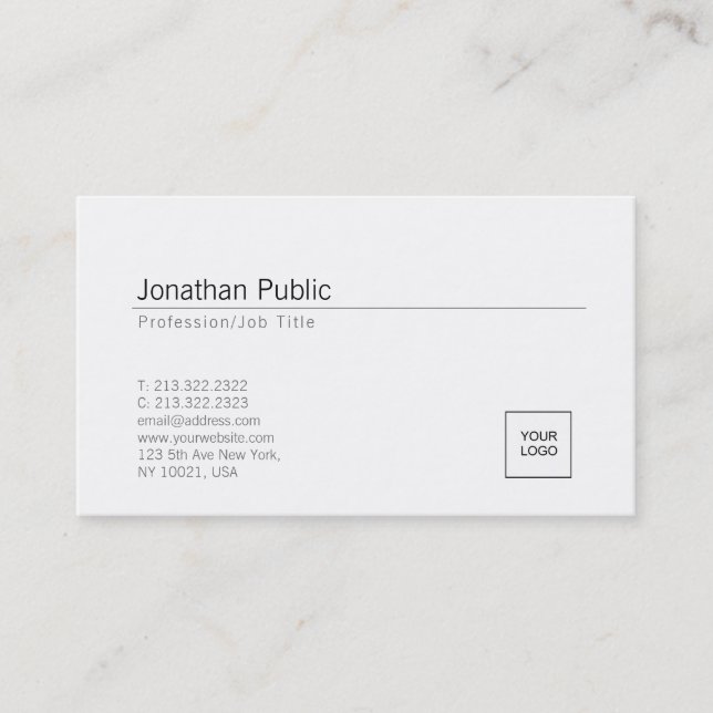 Add Your Logo Elegant White Minimal Design Trendy Business Card (Front)